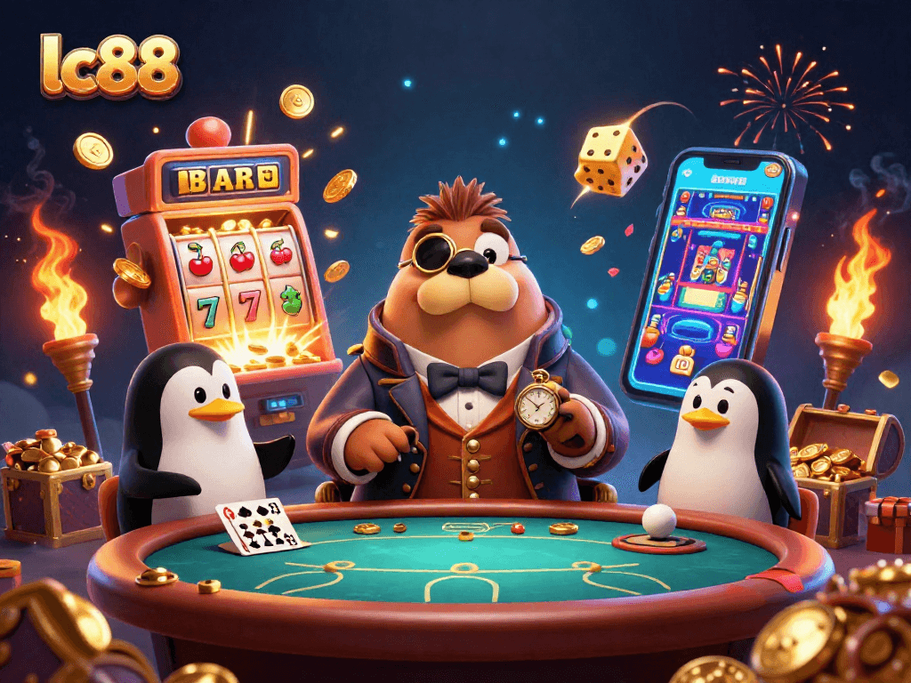 lc88 players engage in a lively underwater poker game featuring vibrant casino elements.