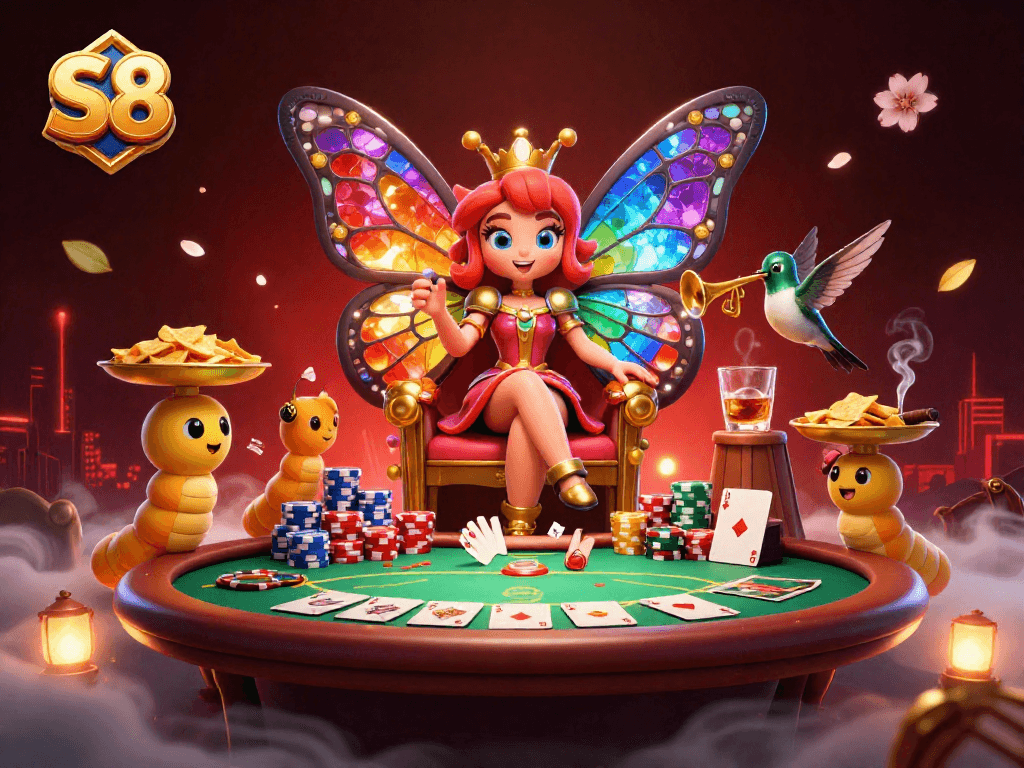 Experience vibrant S8 gaming excitement with a dazzling casino scene featuring enchanting characters and rich game elements.