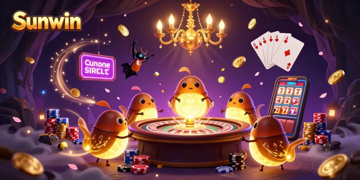 Experience the excitement of winning at Sunwin with a glowing casino scene featuring enchanting characters.