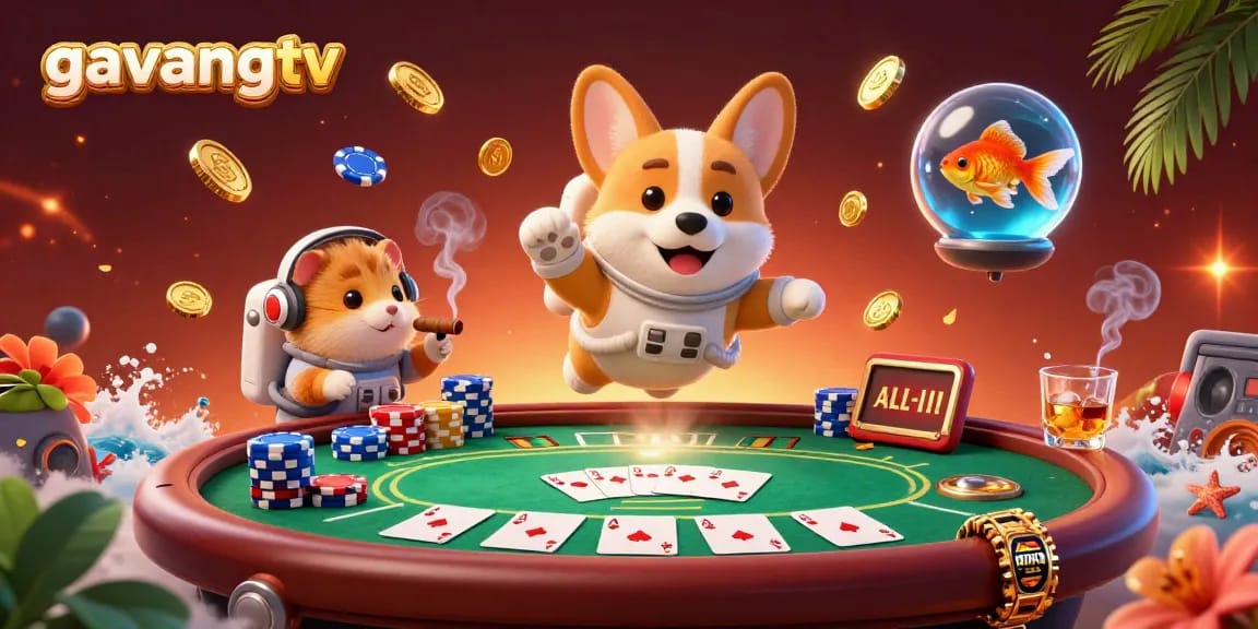 Experience the excitement of sports streaming on gavangtv with a playful casino scene featuring a corgi in space.