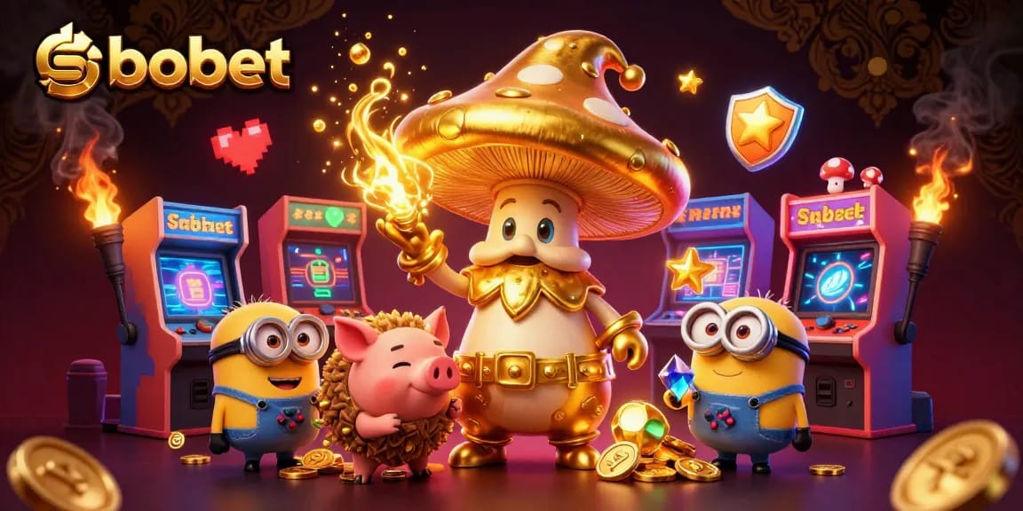 Engage with sbobet in a vibrant 3D magical casino world filled with treasures and gaming elements.