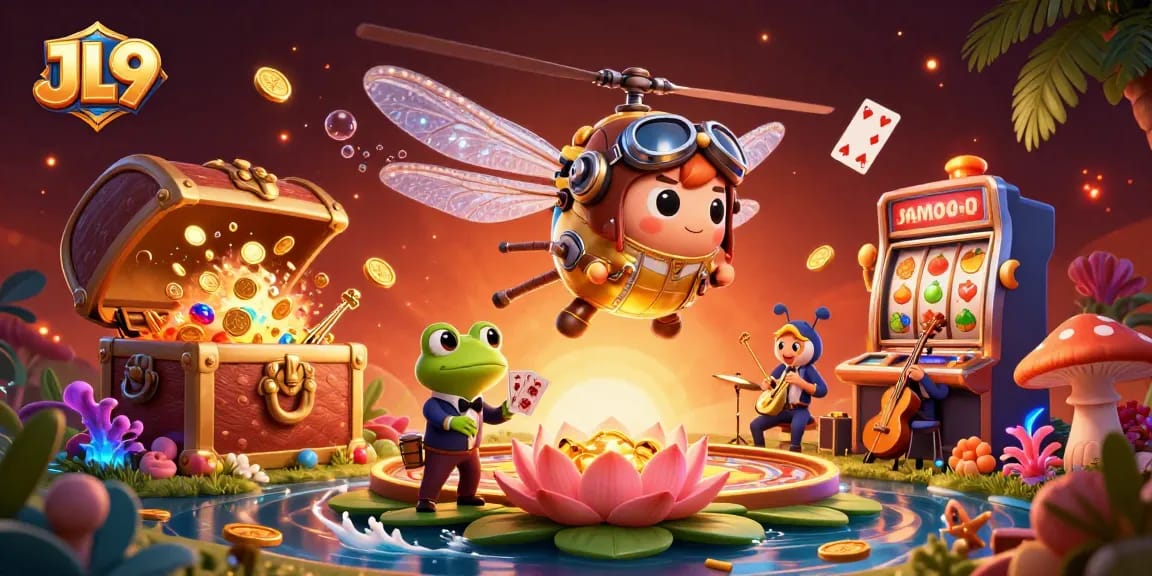 Experience the thrill of JL9 with this vibrant online casino illustration featuring dynamic characters and games.