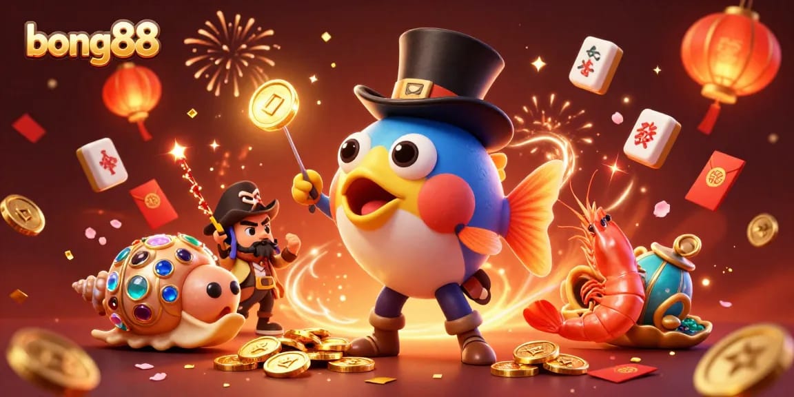 Join the celebration at bong88 with our vibrant 3D casino illustration featuring deep-sea characters!