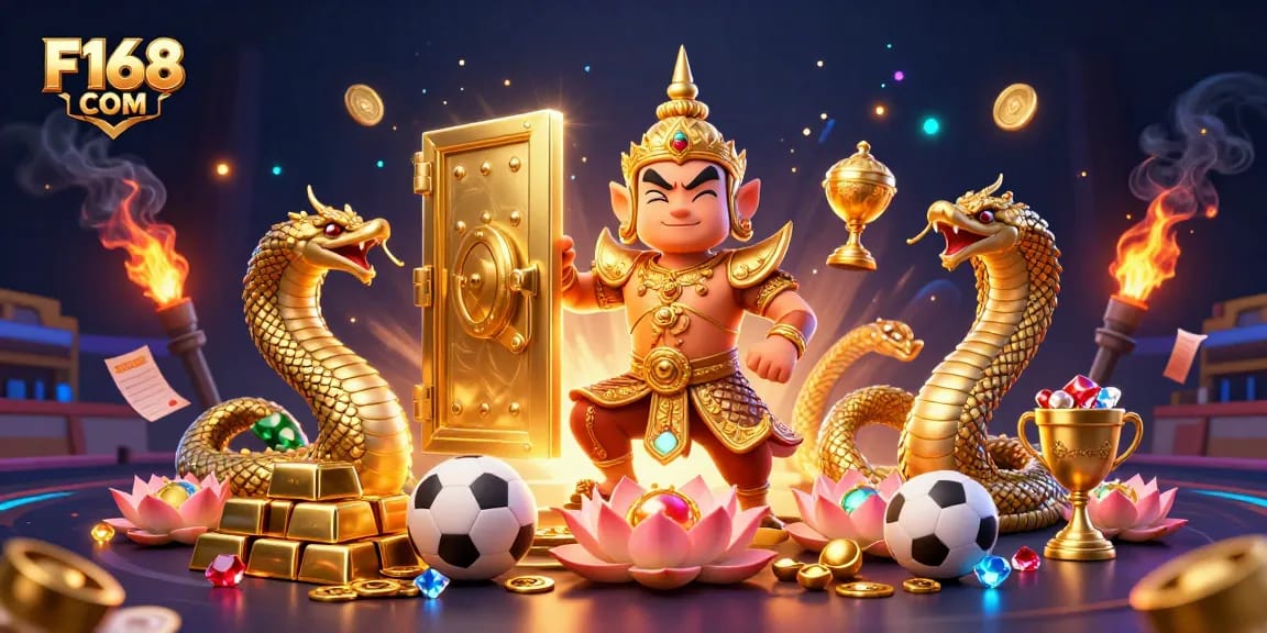 Experience explosive sports betting excitement with F168 COM surrounded by dynamic characters and rich details.