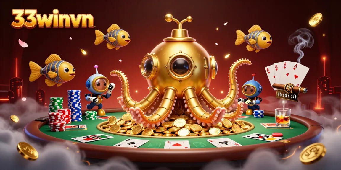 Experience thrilling gameplay at 33winvn with golden kraken submarine and poker excitement.