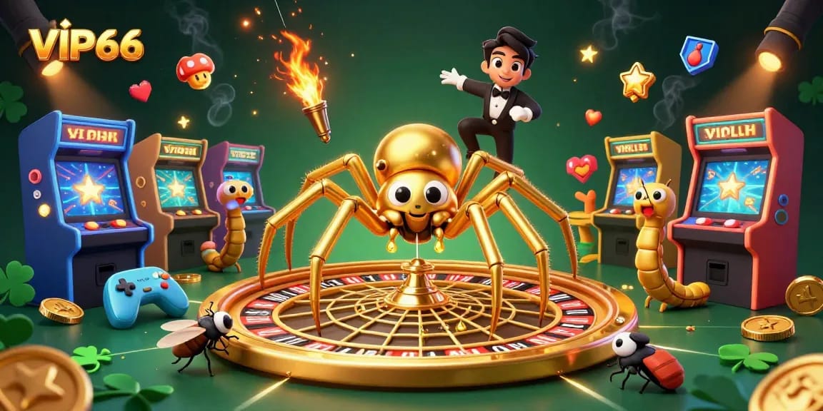 Engage with VIP66’s exciting game environment featuring a golden web and thrilling characters!