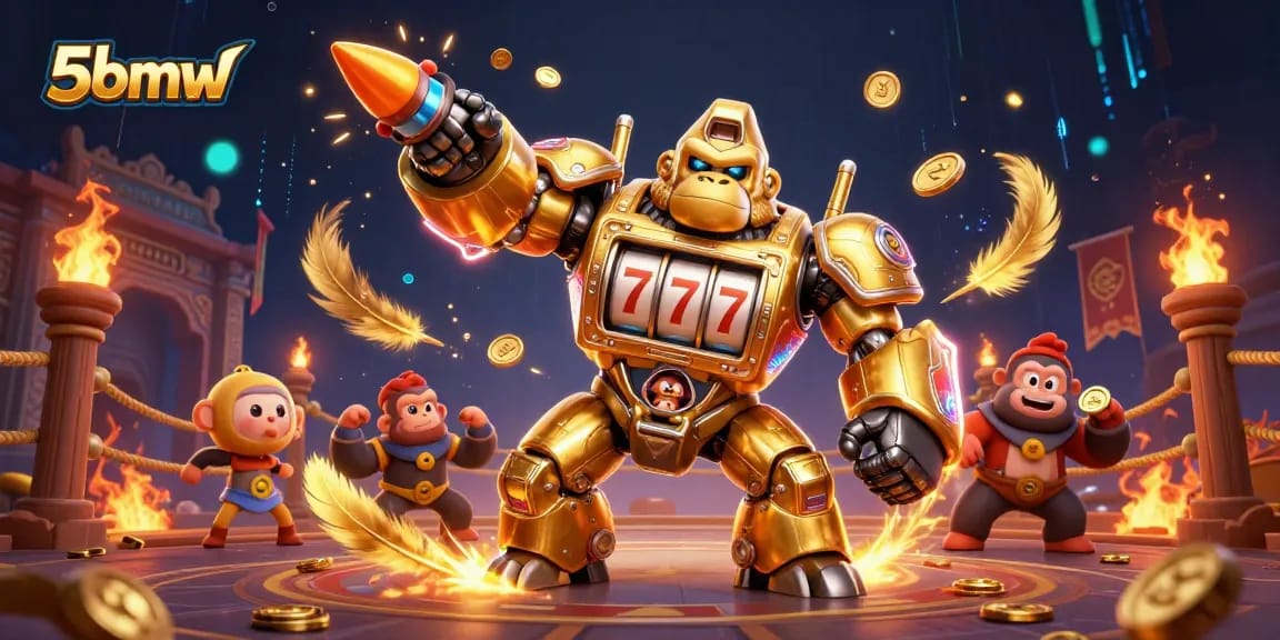 Experience the thrill of 5bmw with an exciting golden gorilla mech and dynamic casino elements.