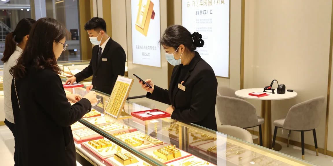 Discover mantra88 gold price trends at a luxury jewelry store showcasing gold bars and jewelry.