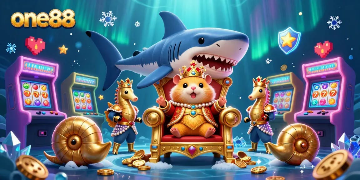 Experience thrill with one88 through our vibrant casino-themed scene featuring a golden hamster king.