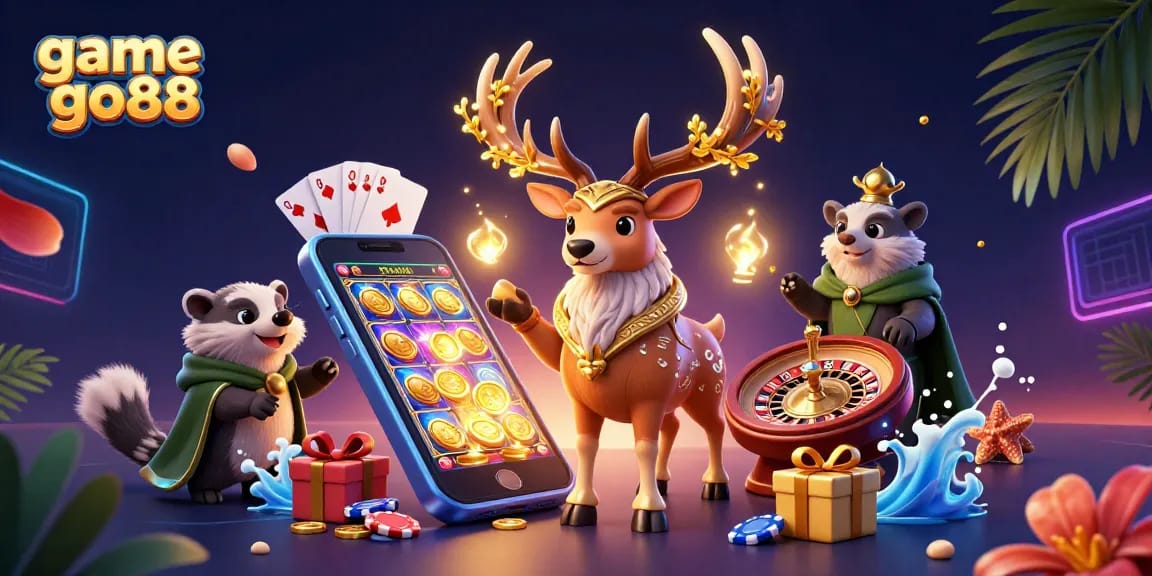Experience the thrills of game go88 with vibrant slots and dynamic casino elements in a magical scene.