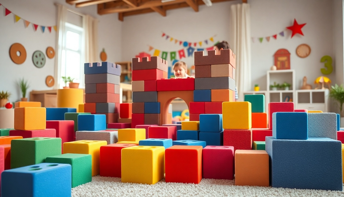 Build creative structures with giant foam building blocks, offering more details on playful indoor adventures.