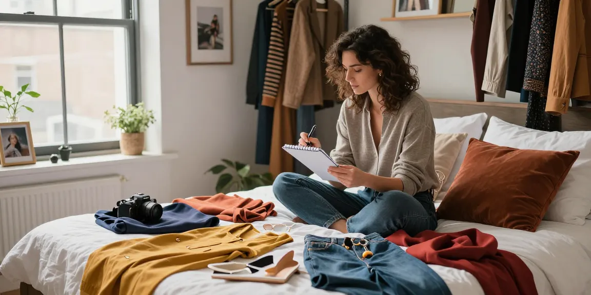 Consulenza d'immagine: donna che esplora il suo stile con abiti colorati e annotazioni.