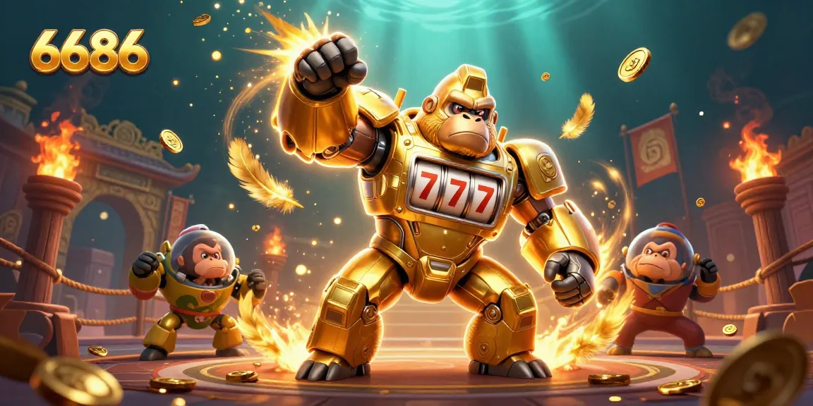Experience winning moments with 6686 as the golden gorilla mech unleashes jackpots.
