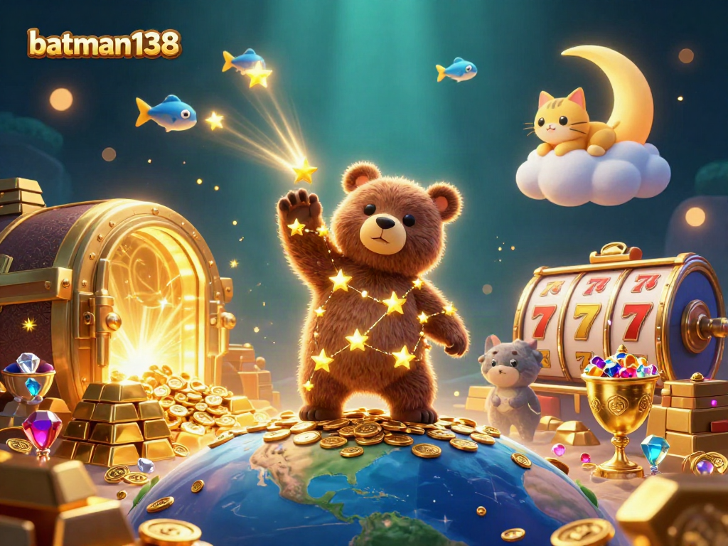 Experience the excitement of winning with batman138 in a dazzling casino treasure scene filled with coins and gems.