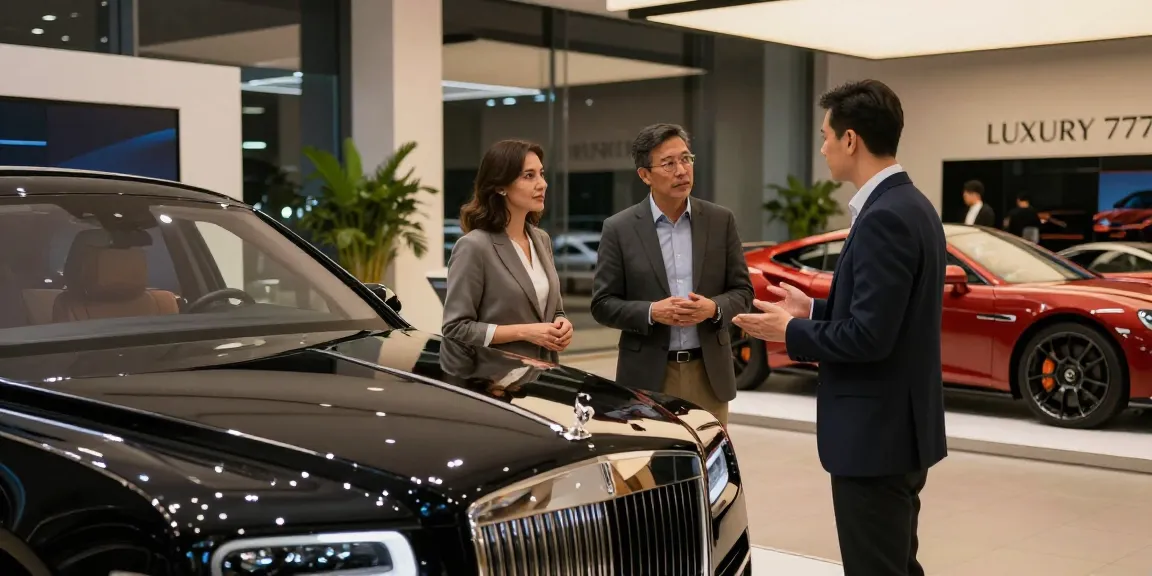 Mobil mewah LUXURY 777 di showroom modern, menciptakan suasana berkendara yang menginspirasi.