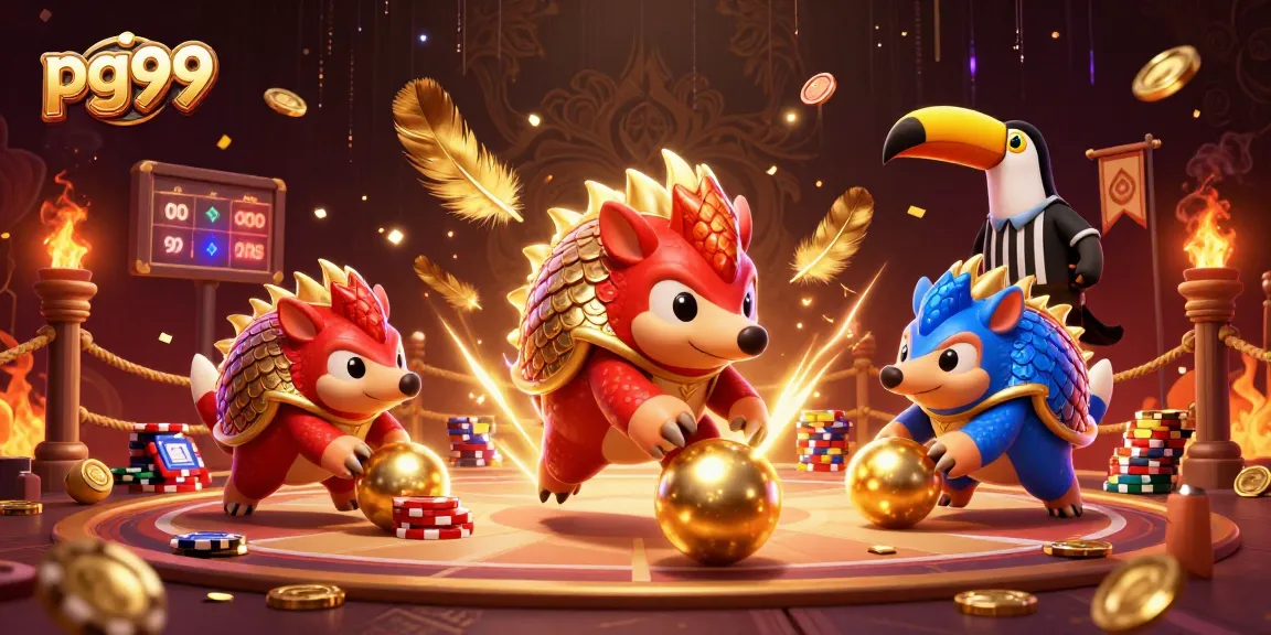 Engage with pg99's thrilling pangolin showdown amidst golden chips and vibrant casino elements.