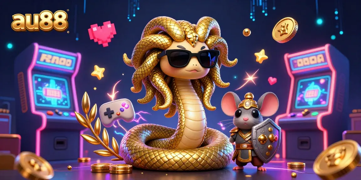 Spin the reels at au88 with Medusa and a warrior mouse in a vibrant casino-themed scene.