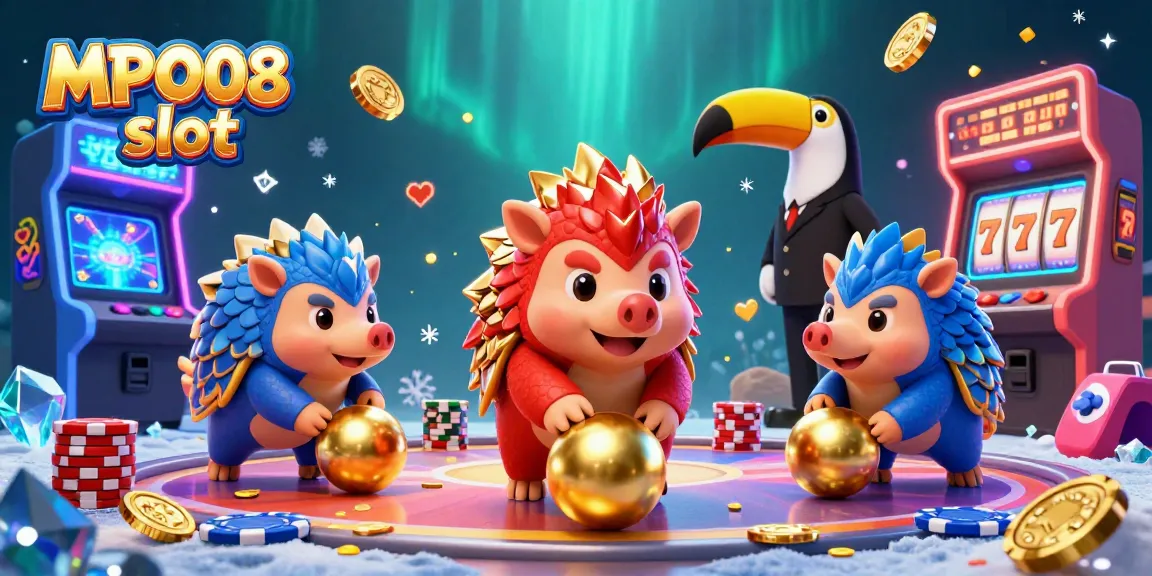Experience thrilling MPO08 slot action with rival pangolins and vibrant casino elements.
