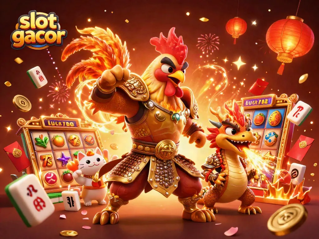 Engage with slot gacor in this vibrant 3D illustration featuring animated characters and casino symbols.