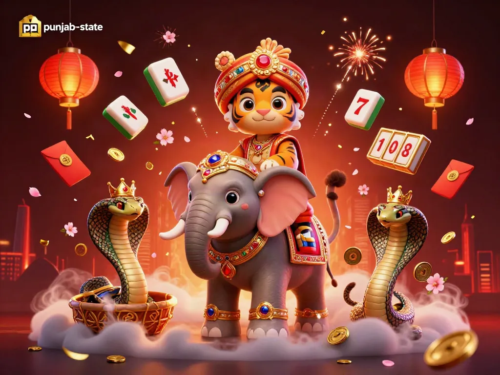 Experience thrilling gaming at punjab-state with a vibrant scene of a royal tiger and treasures.