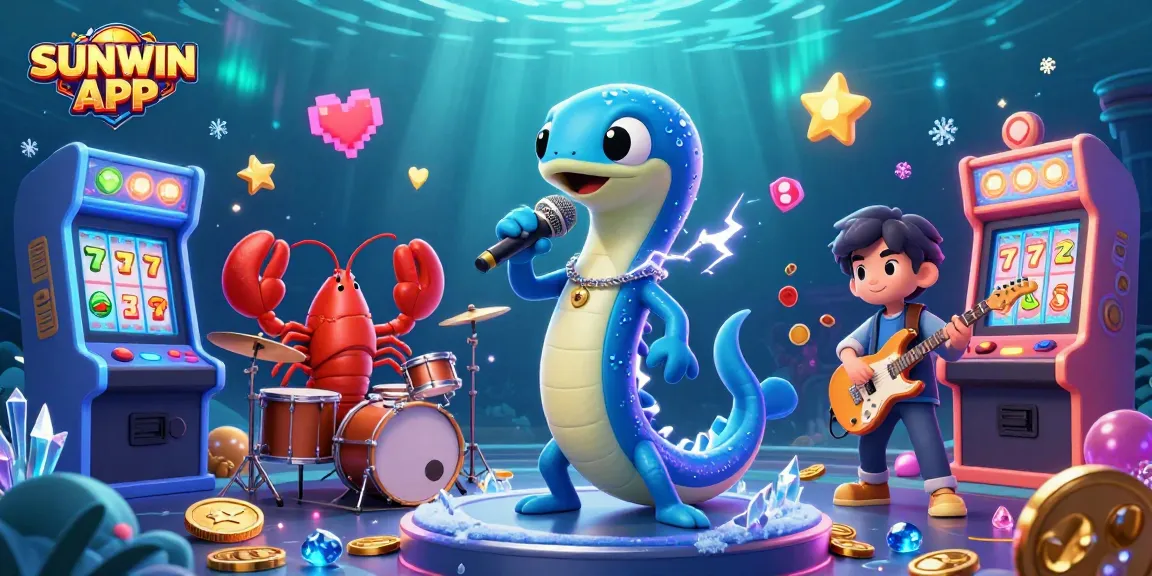 SUNWIN APK showcasing a lively underwater DJ scene with vibrant characters and exciting game elements