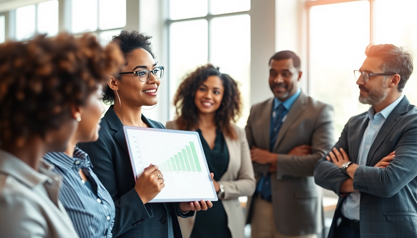 Business professionals engaging in strategy about merchant cash advance companies in a modern office setting.