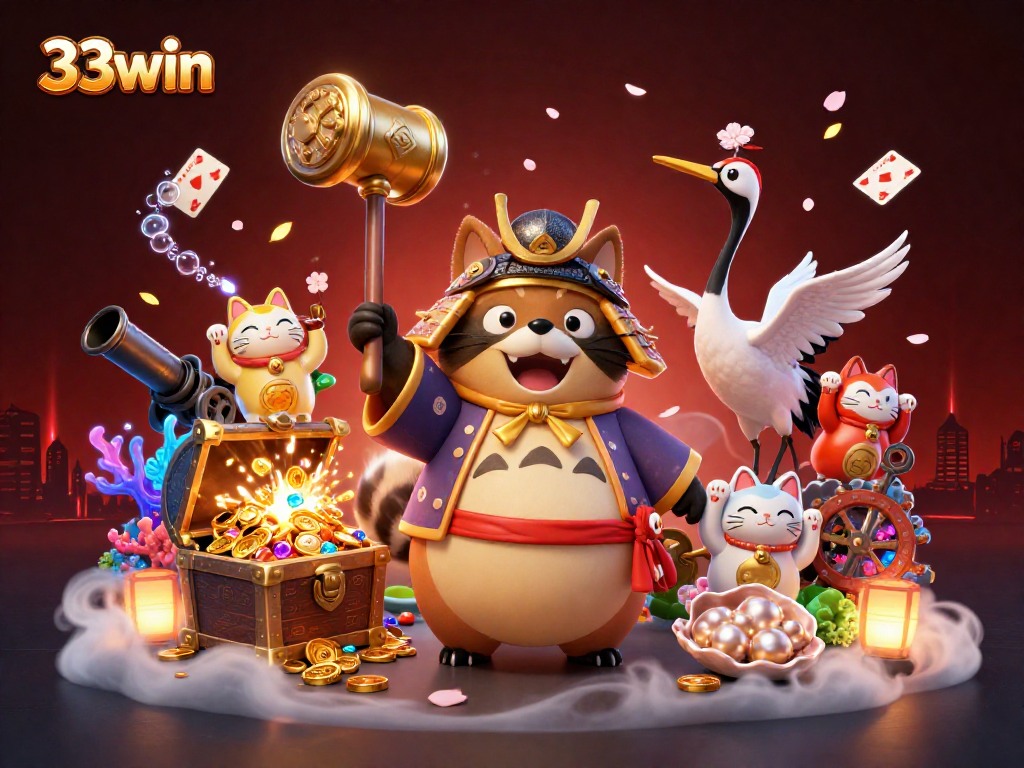 Engaging scene featuring lucky symbols and vibrant characters for 33win online casino fun.