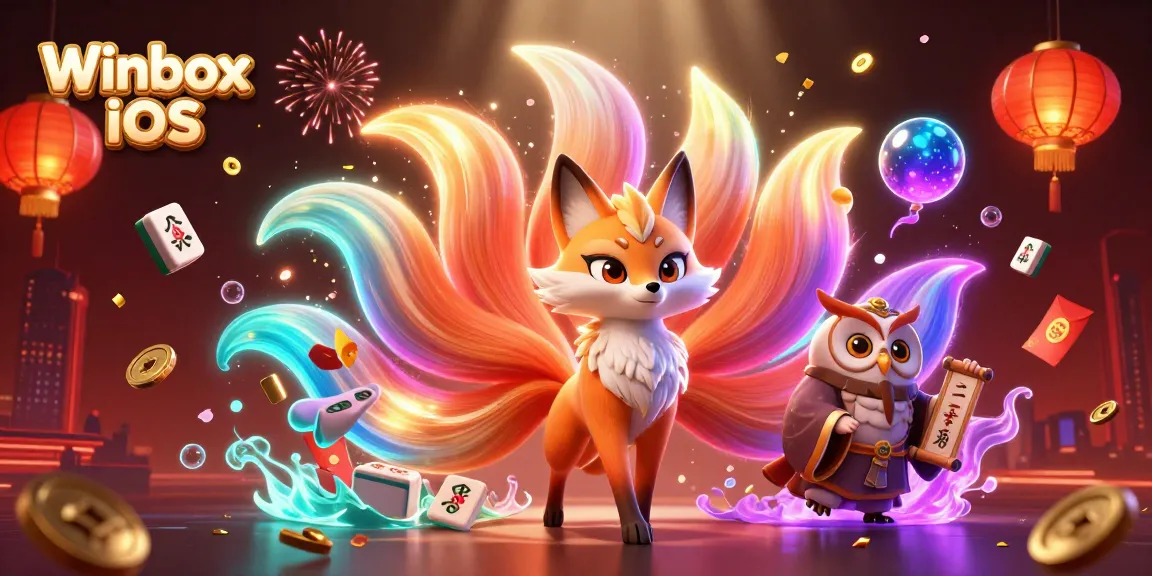 Experience the vibrant world of Winbox iOS with a glowing nine-tailed fox and luck-bringing symbols.