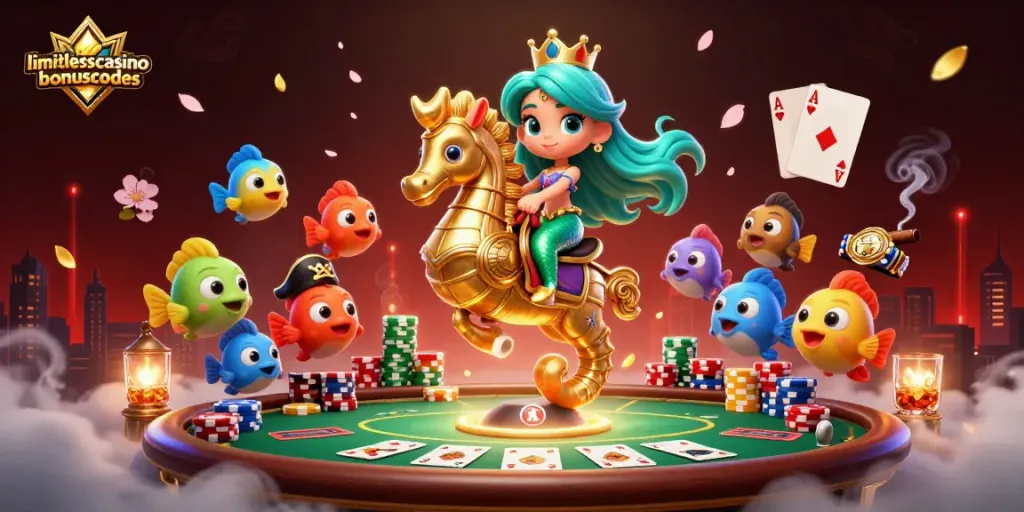 Play and win with limitlesscasinobonuscodes featuring a colorful casino scene with chips and cards.
