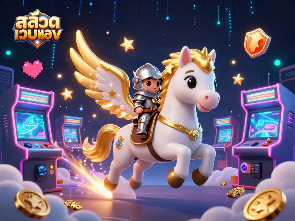สล็อตเว็บตรง เล่นเกมสล็อตออนไลน์สนุกสนานกับม้า celestial ที่มีปีกทองและอัศวินน้อย