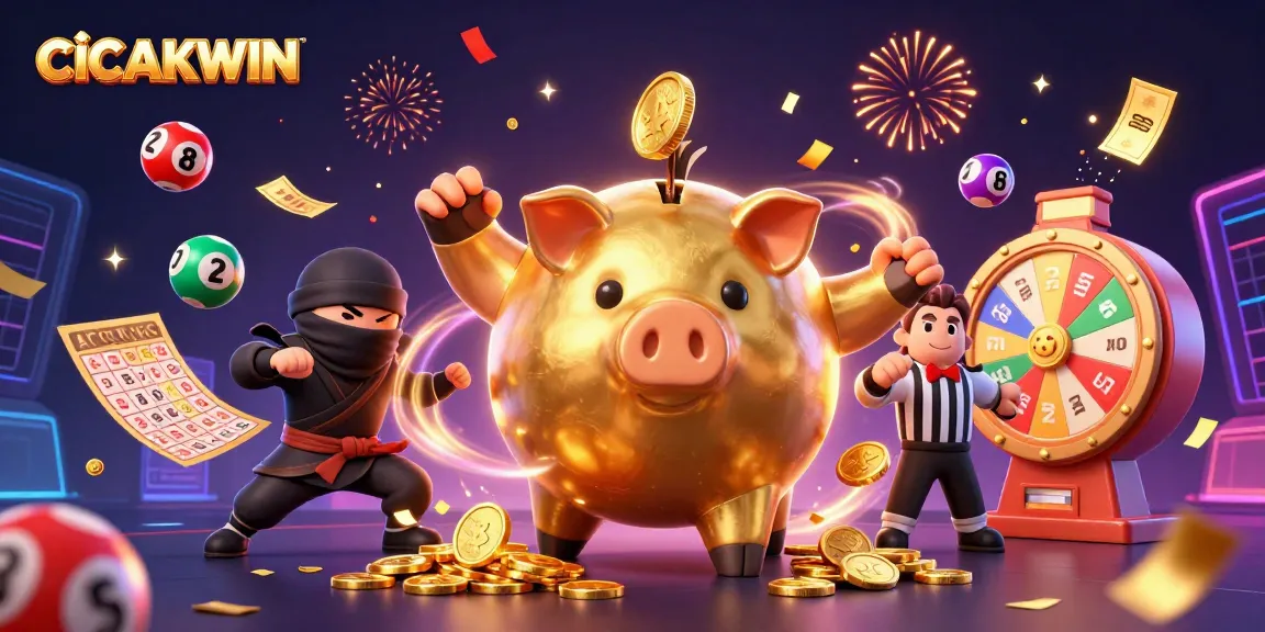 CICAKWIN offers dynamic slot gaming excitement with gold coins and vibrant elements in a lively scene.