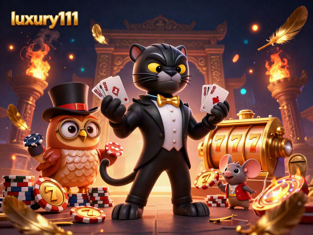 Engage in thrilling gaming adventures with luxury111's vibrant casino scene featuring elegant characters.