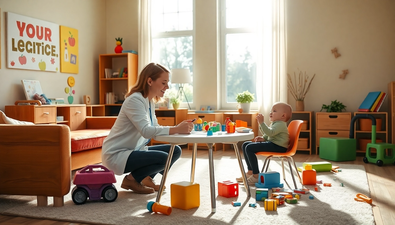 Engaging scene of ABA therapy in Novi showcasing a therapist with colorful learning materials.