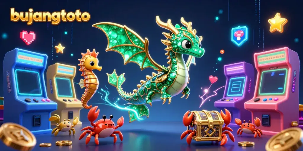 Engage with the vibrant world of bujangtoto featuring an emerald sea dragon and arcade-inspired casino games.