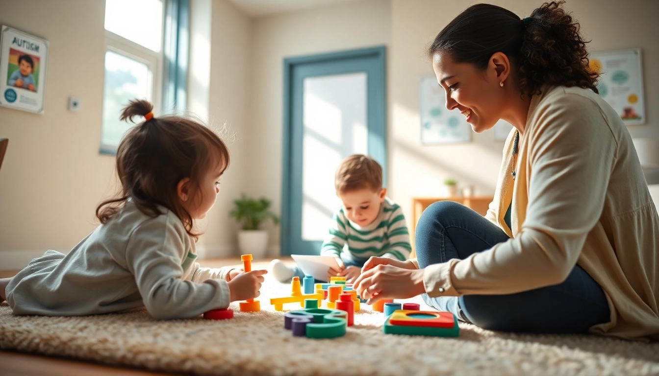 Engaging ABA therapy in Novi session with a therapist and child using colorful educational toys.