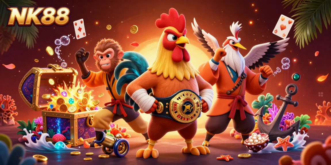 Engage with thrilling action at NK88's vibrant casino scene featuring unique characters and dynamic gaming elements.