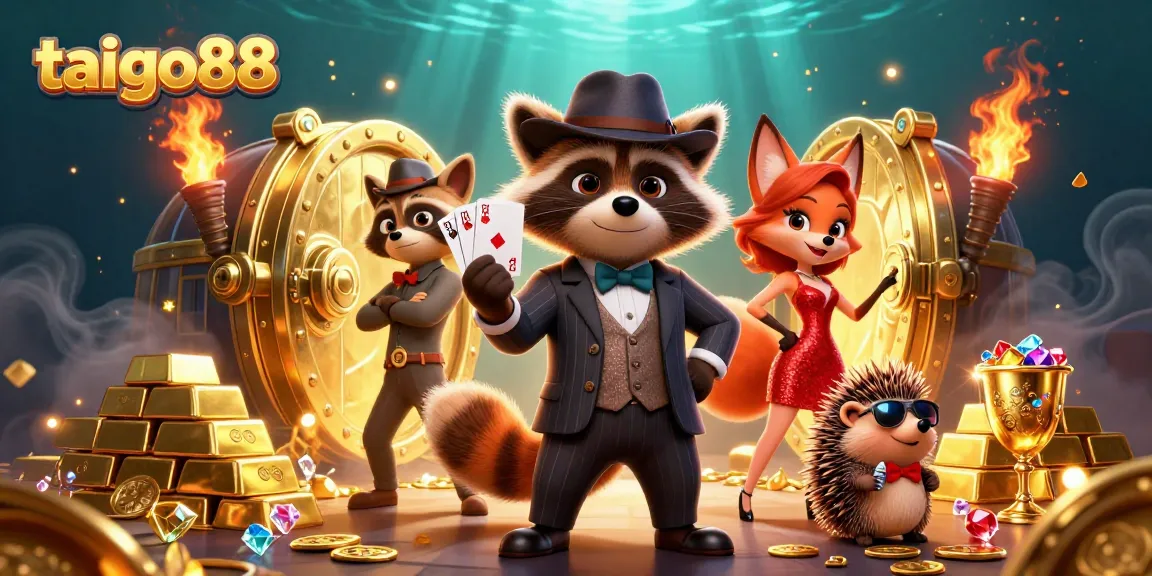 Engage with tai go88 as a suave raccoon wins big alongside a dazzling fox in a vibrant casino scene.