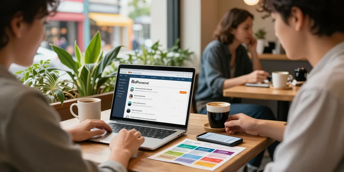 Experience BedPersonal as a user browses local classifieds in a cozy café, showcasing community connections.