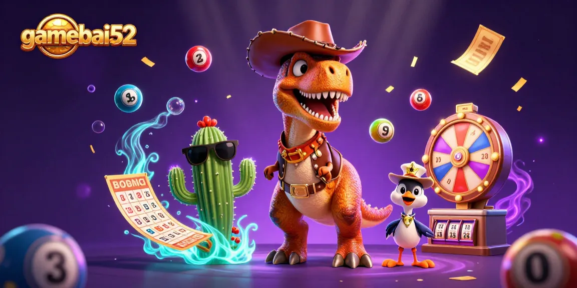Experience thrilling moments with gamebai52 as colorful lottery elements bounce around a wild scene.