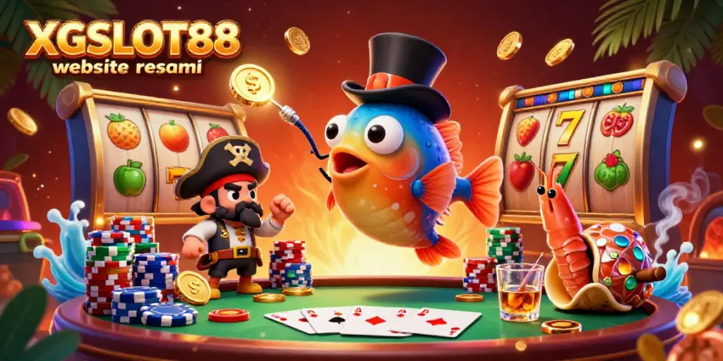 Kembangkan kemenangan Anda di XGSLOT88 website resmi dengan ilustrasi 3D mewah anglerfish dan simbol slot.