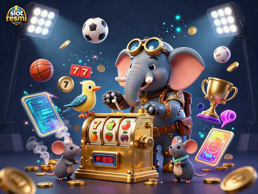 Experience the thrilling slot resmi scene featuring a steampunk elephant engineer at a golden slot machine.