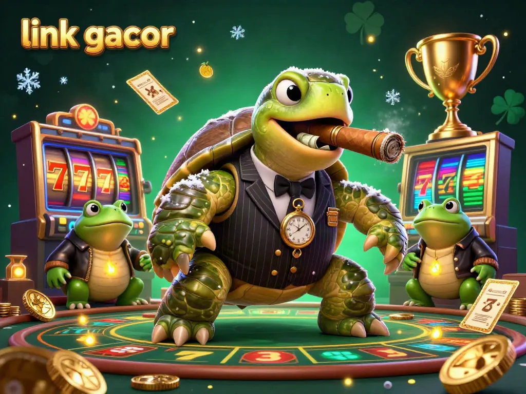 Walk into the thrilling world of link gacor, where slot reels spin and jackpots await in a vivid, animated casino scene.