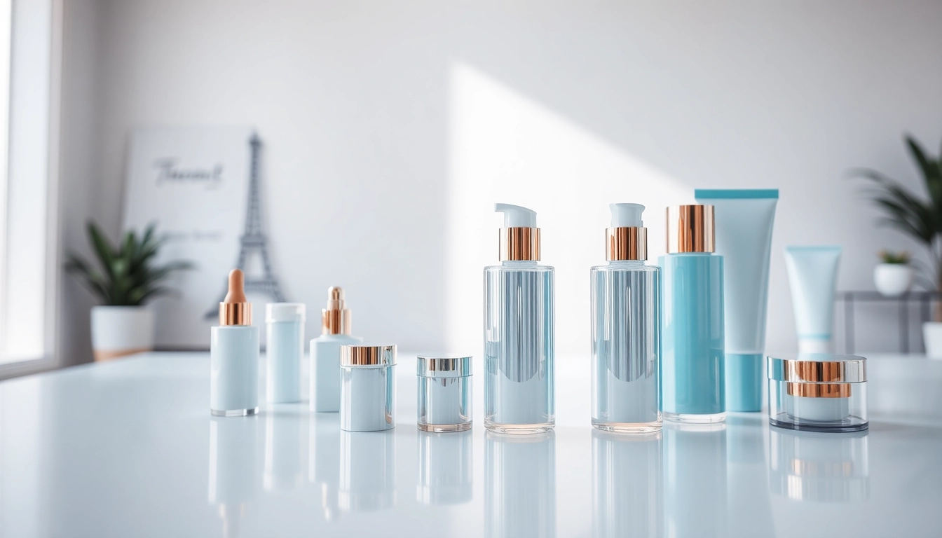 Showcase of cosmetic contract packaging services highlighting quality bottle and tube designs.