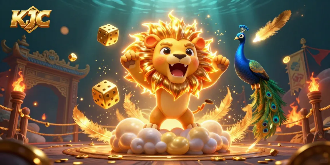 Experience the thrill of KJC with a dynamic 3D illustration showcasing gambling excitement and vibrant visuals.