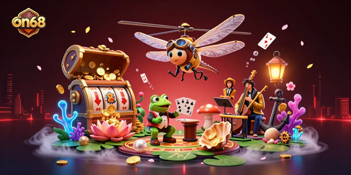Experience exhilarating gaming action at on68's vibrant lily pad casino, with thrilling characters and rich visuals.