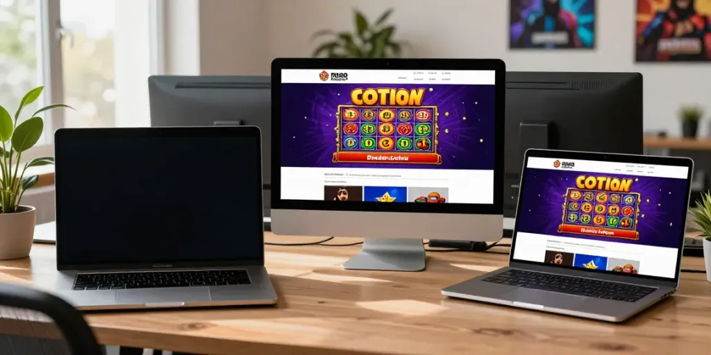 Engaging online lottery experience showcasing harga toto on multiple devices in a modern workspace.