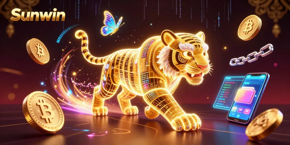Engage in thrilling gaming with Sunwin's vibrant neon casino and crypto elements