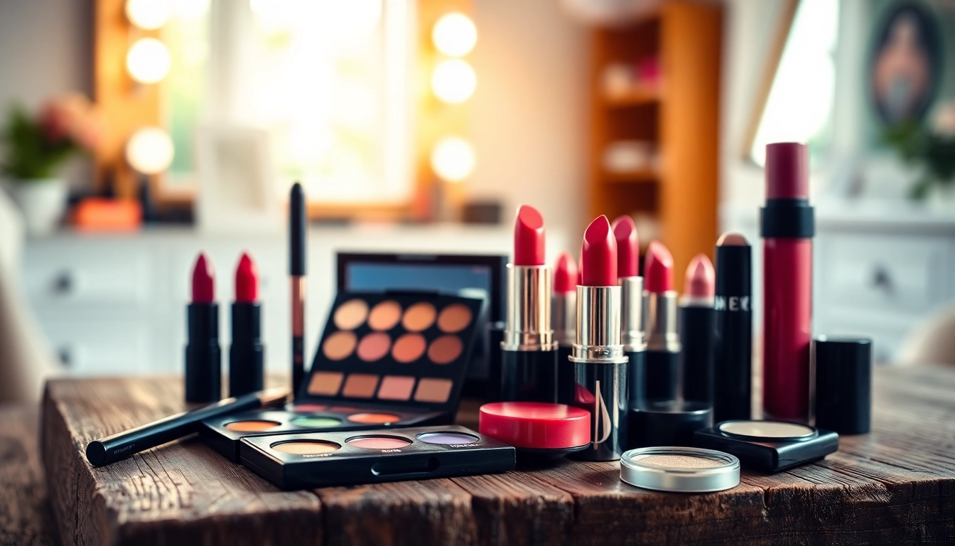 Showcase of wholesale make up products arranged elegantly, highlighting vibrant colors and textures.