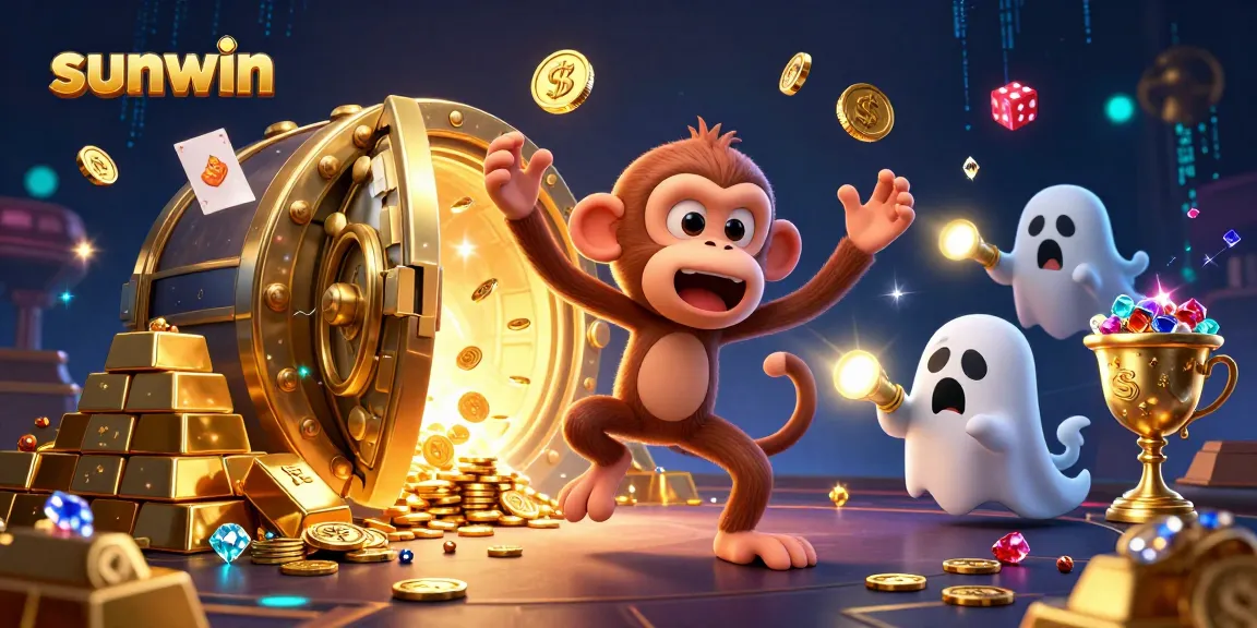 Engage in thrilling gameplay at sunwin with a 3D illustration featuring a poltergeist monkey juggling gold.
