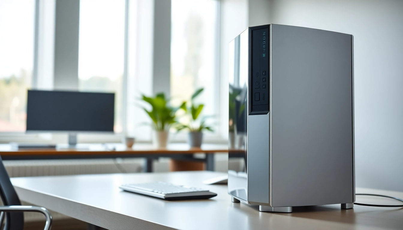 pc ανακαινισμένο σε έναν μοντέρνο επαγγελματικό χώρο εργασίας με κομψά χαρακτηριστικά
